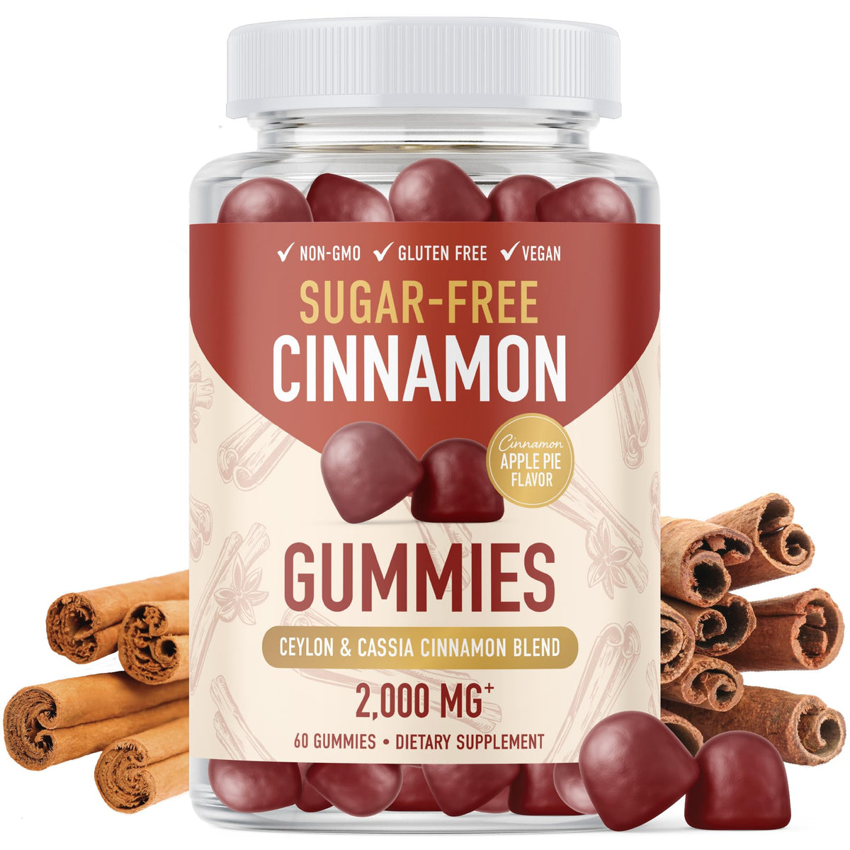 Bottle of Sugar-Free Cinnamon Gummies with 60 gummies