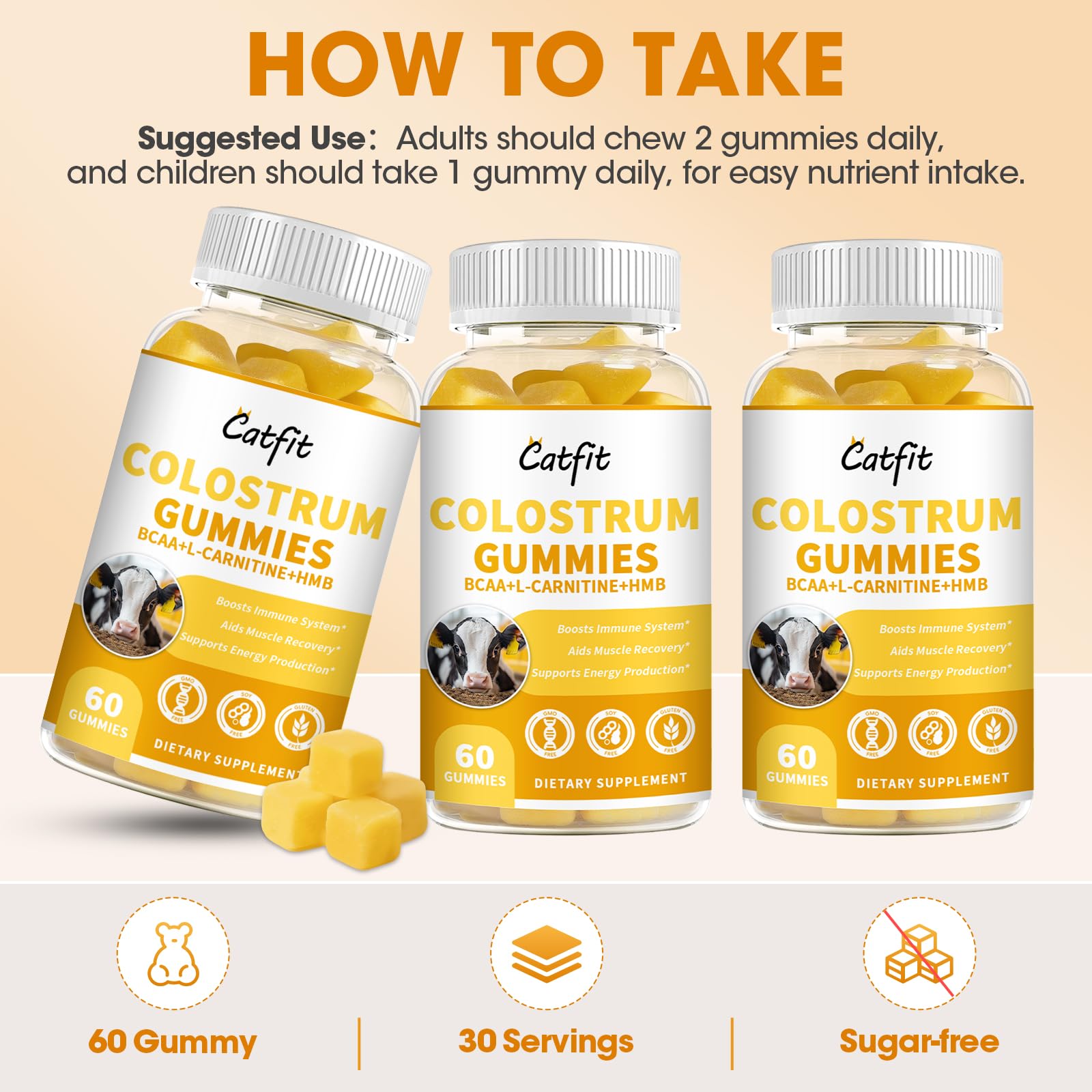 Catfit brand sugar-free colostrum gummies packaging
