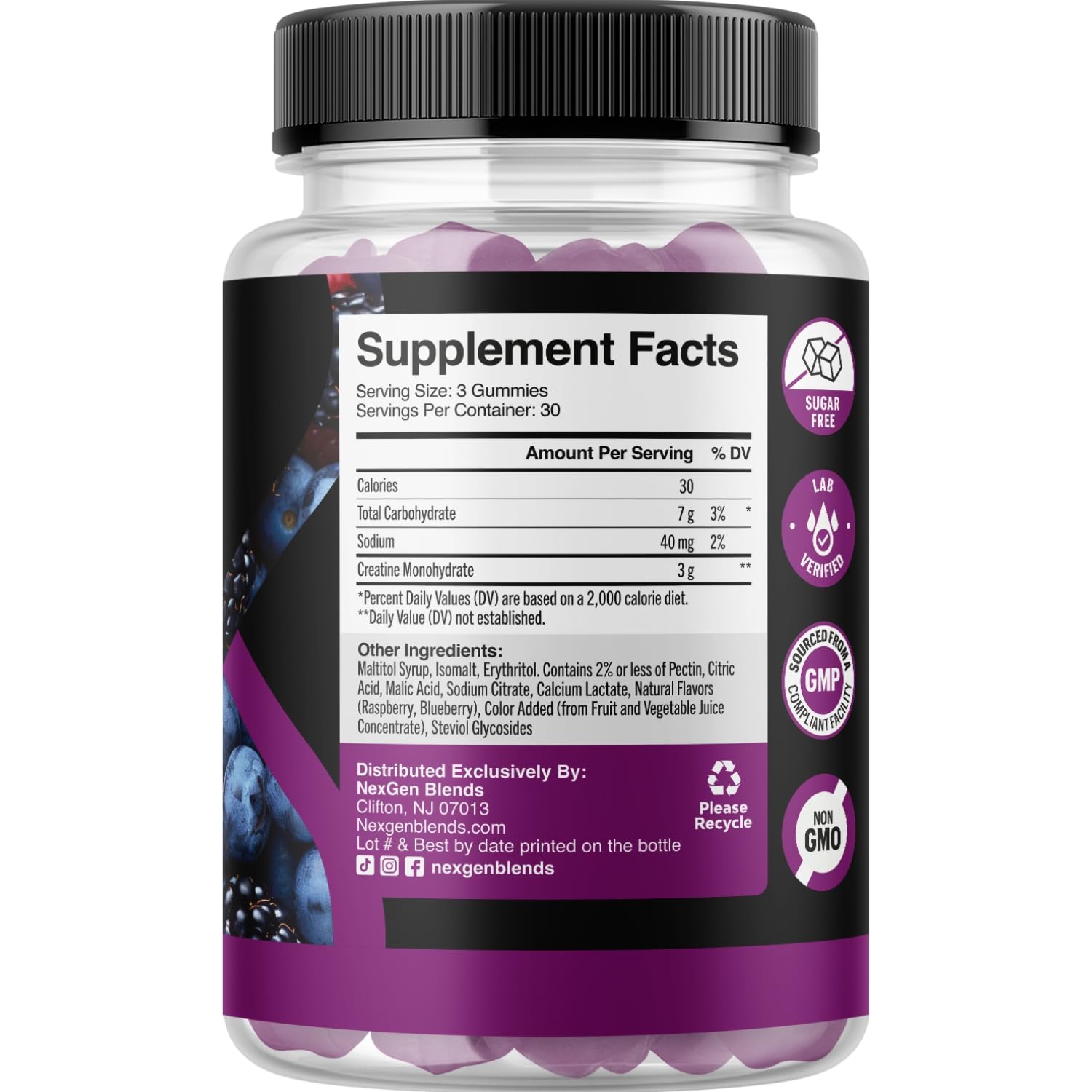 Packaging image for Sugar Free Creatine Gummies Wild Berry 90ct