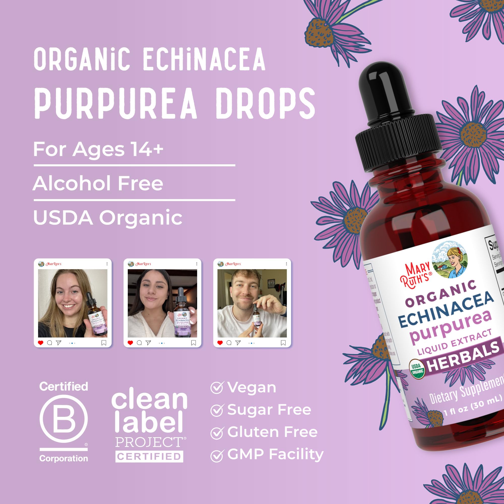 Sugar-free echinacea purpurea liquid drops packaging