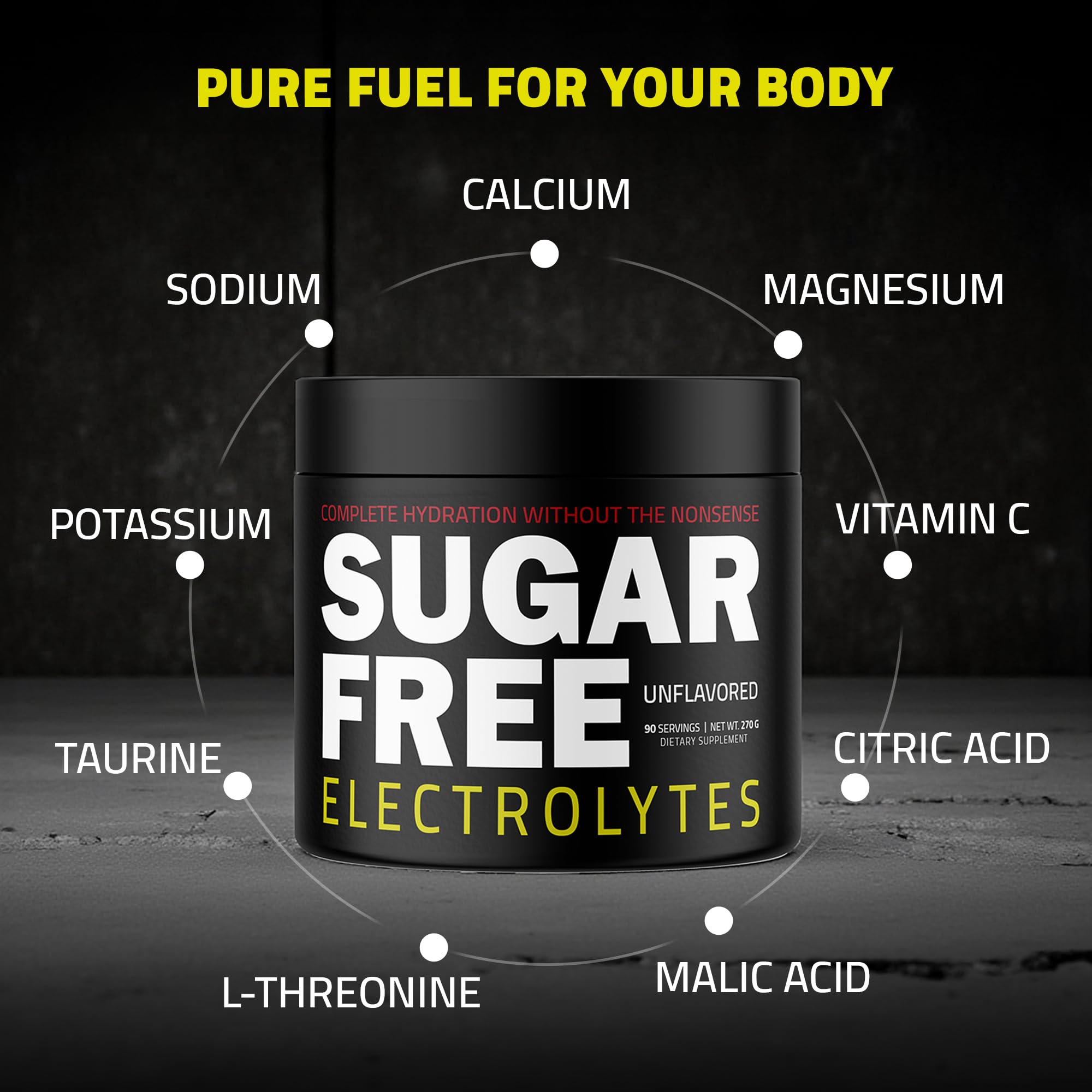 Sugar Free Electrolytes unflavored powder dissolving in water for zero-calorie hydration