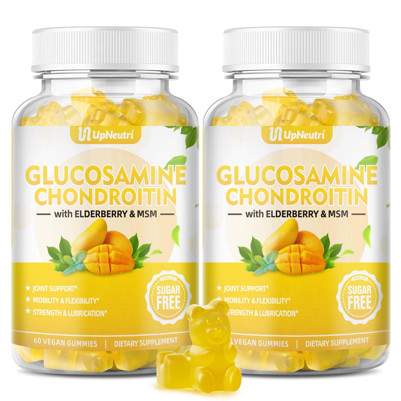 Front view of sugar-free glucosamine chondroitin gummies bottle
