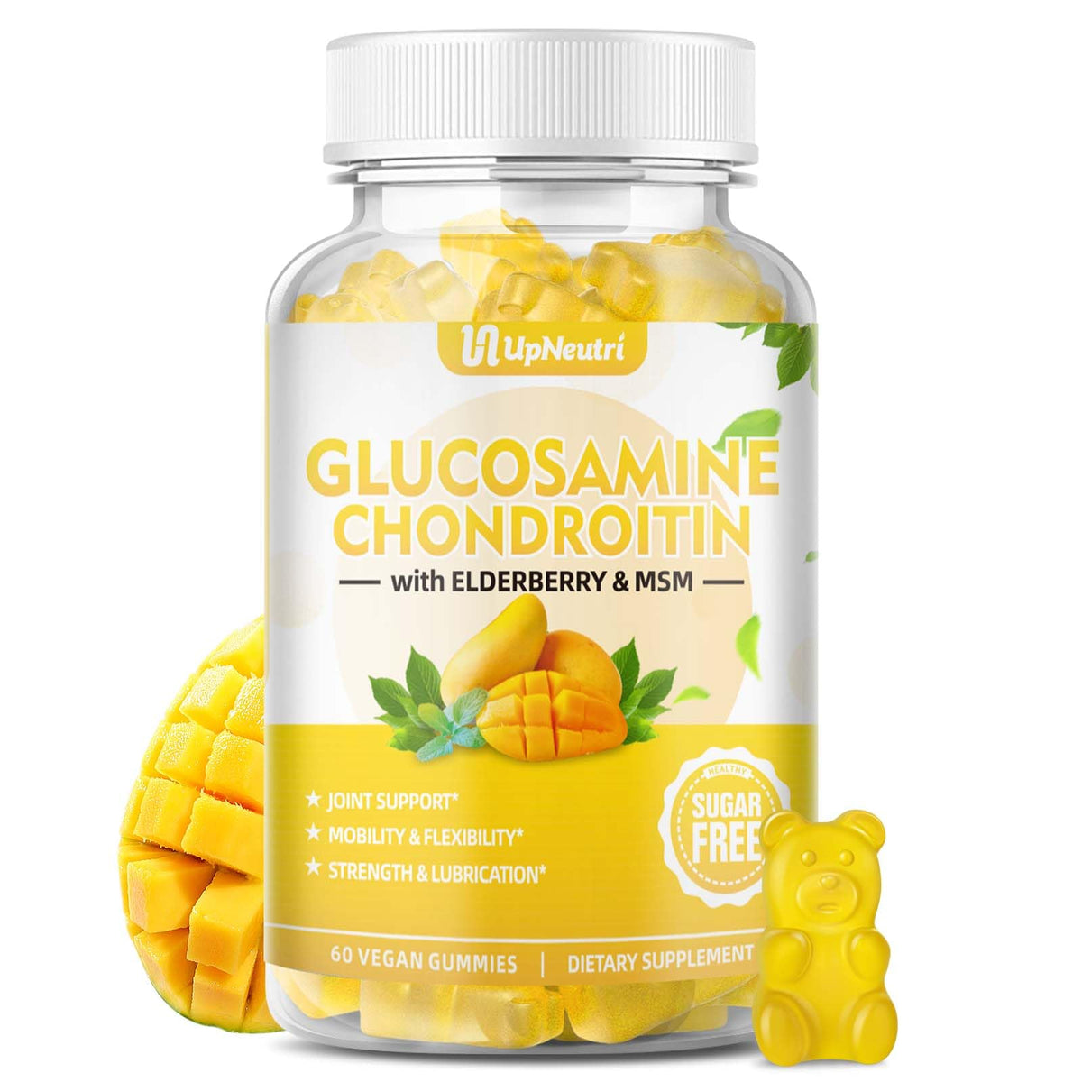 Front view of Sugar Free Glucosamine Chondroitin Gummies bottle