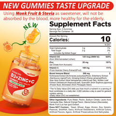 Sugar Free Vitamin C D3 Zinc Gummies for Adults 50+ pack 2 back/nutrition panel