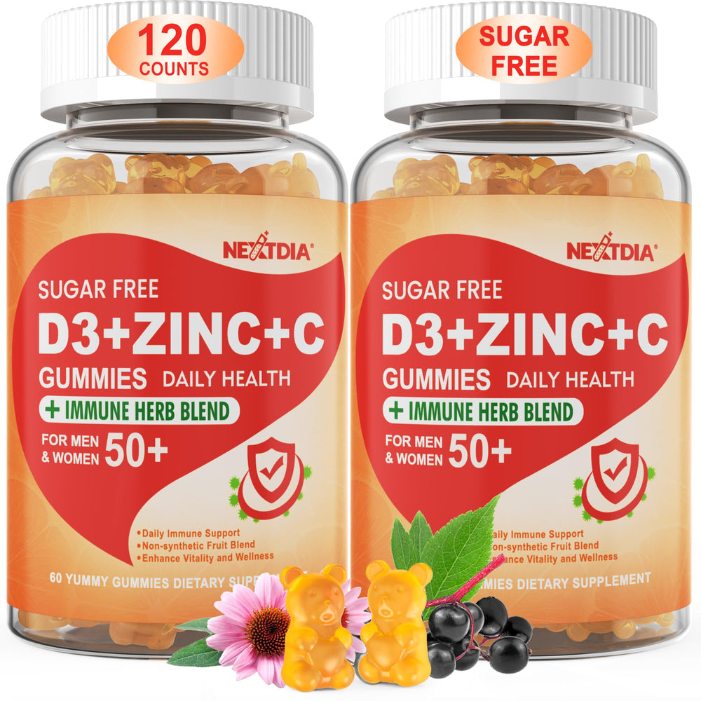 Sugar Free Vitamin C D3 Zinc Gummies for Adults 50+ pack 2 front view