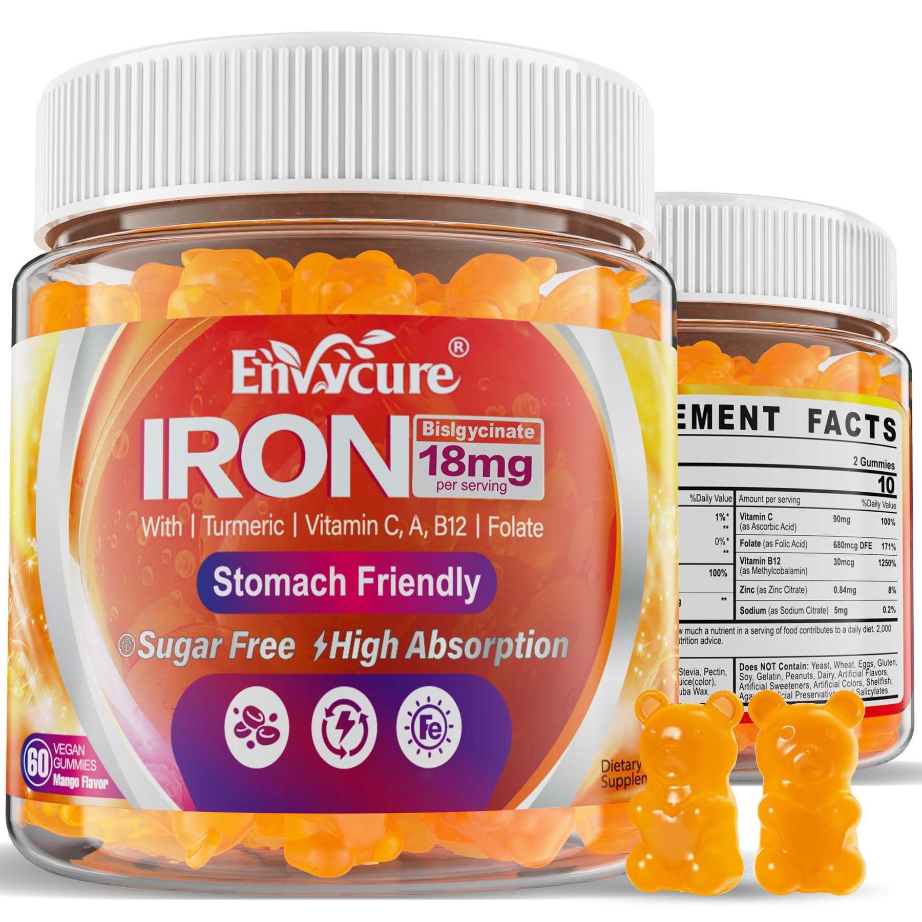 Sugar Free Iron Gummies 18mg 2-Pack front view