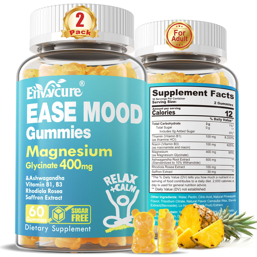 Bottle of sugar-free magnesium glycinate gummies with ashwagandha and 120-count