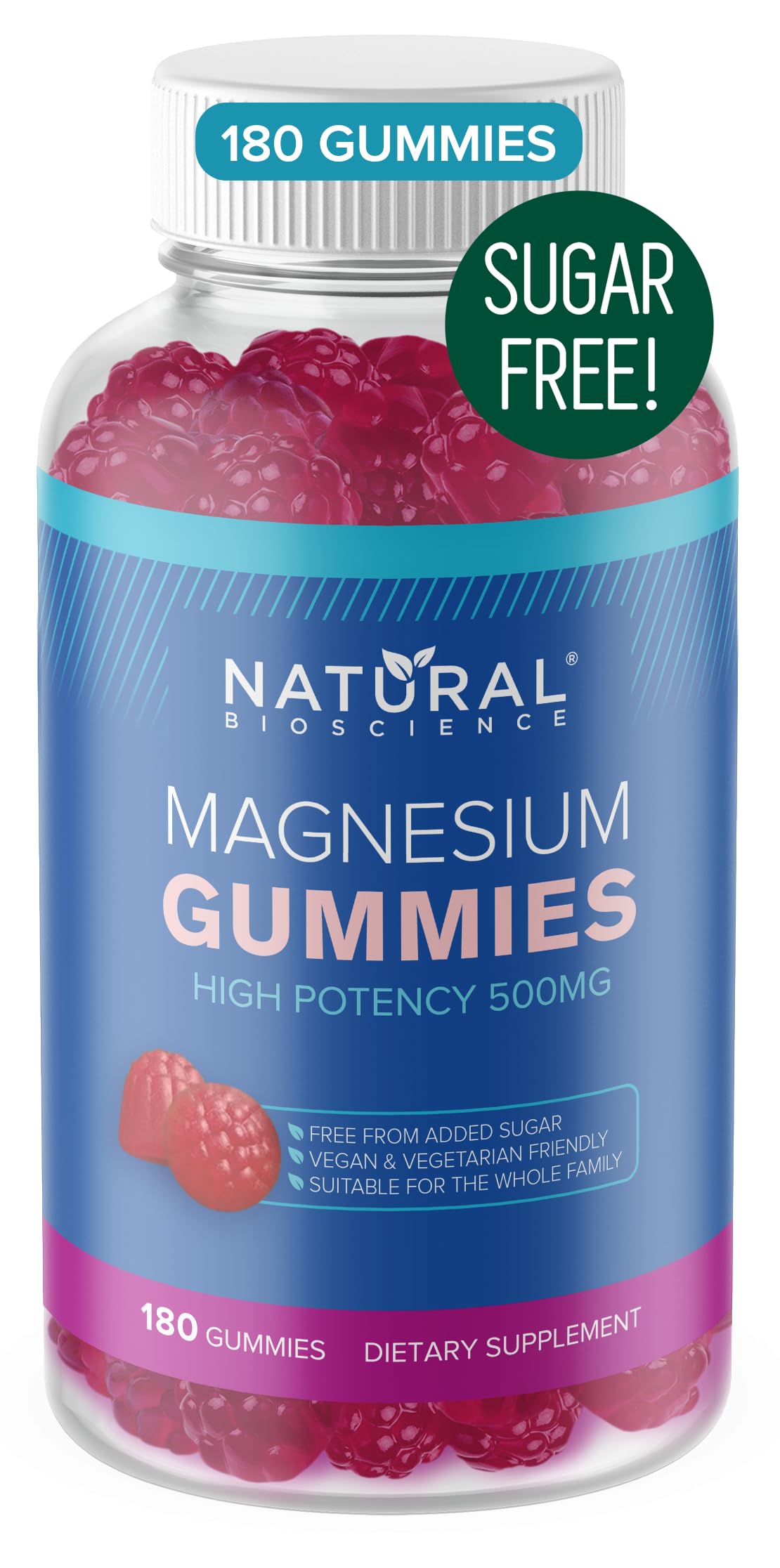 Sugar-free magnesium gummies bottle label showing 500mg per serving