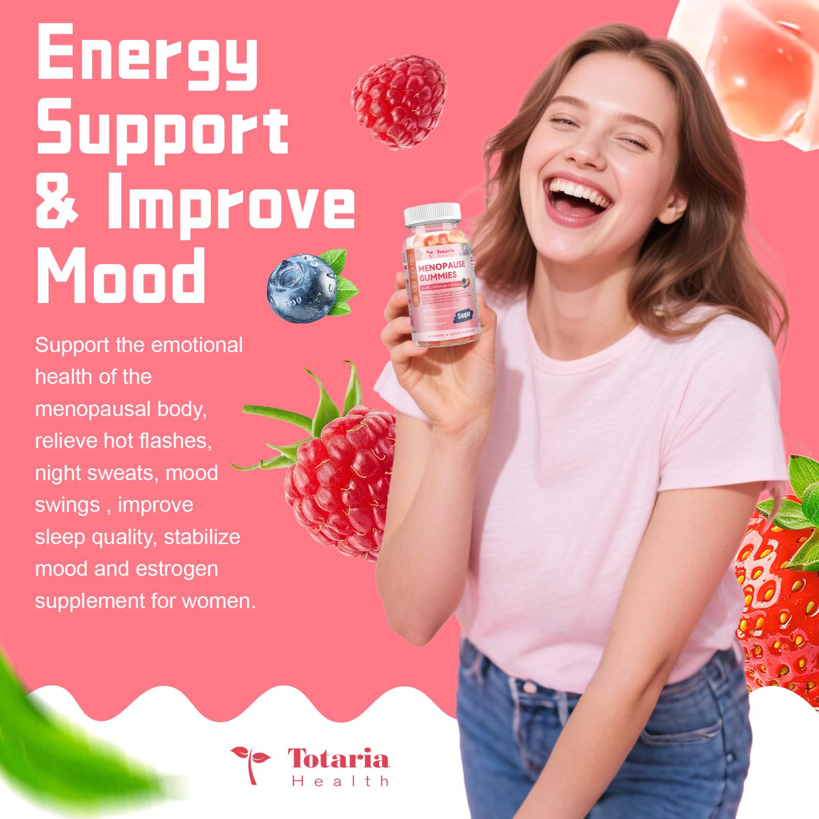 Berry-flavored sugar-free menopause gummies packaging