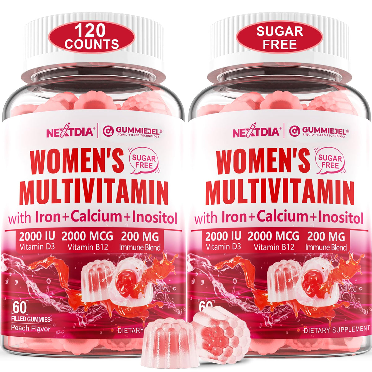Two-pack vegan sugar-free methylated multivitamin gummies for women