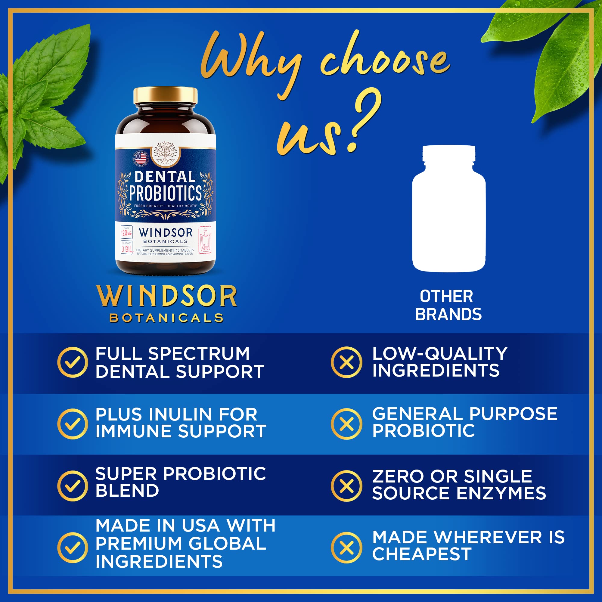 Sugar-free natural peppermint dental probiotics