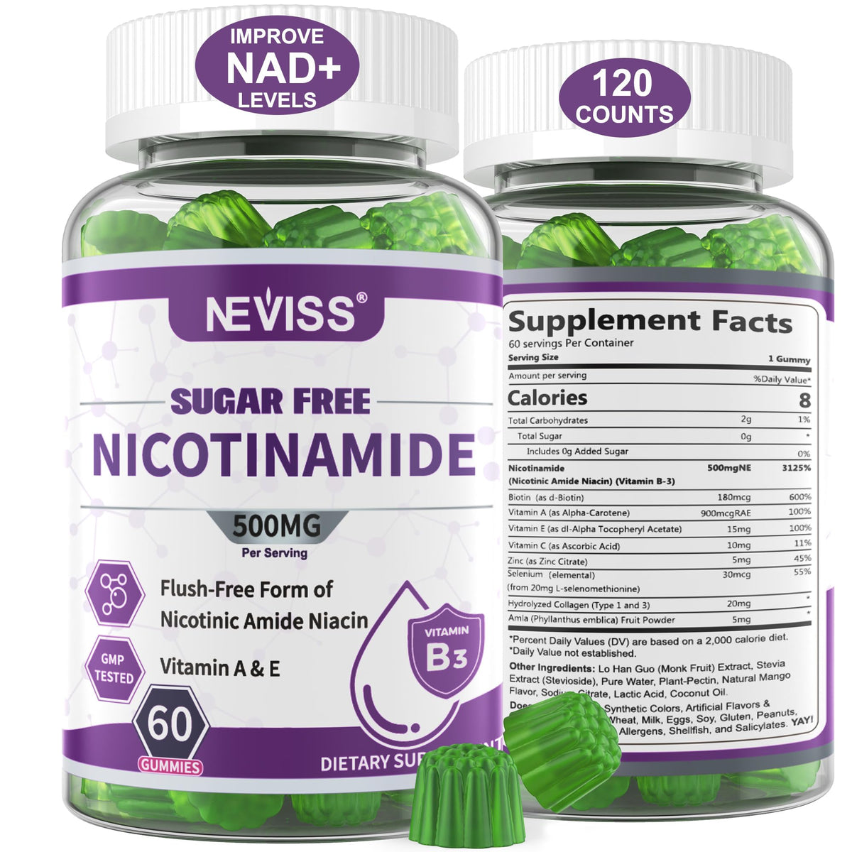 Sugar free Nicotinamide 500mg gummies cranberry flavor close up