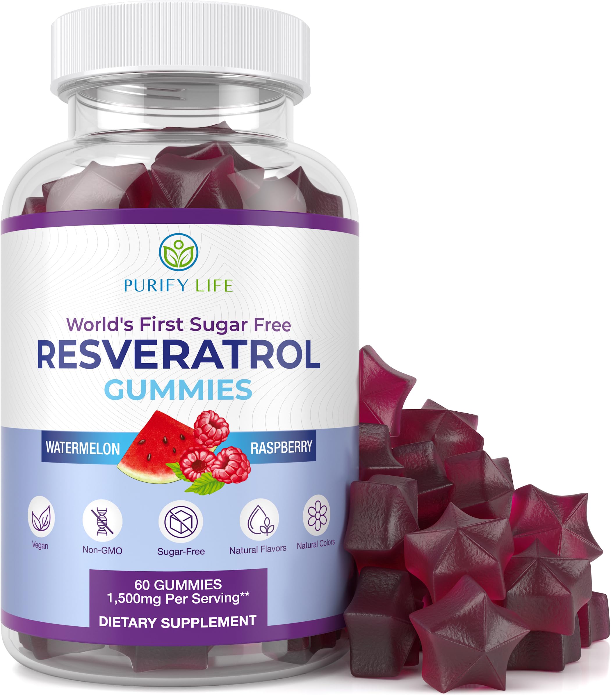 Sugar-Free Resveratrol Gummies bottle on white background