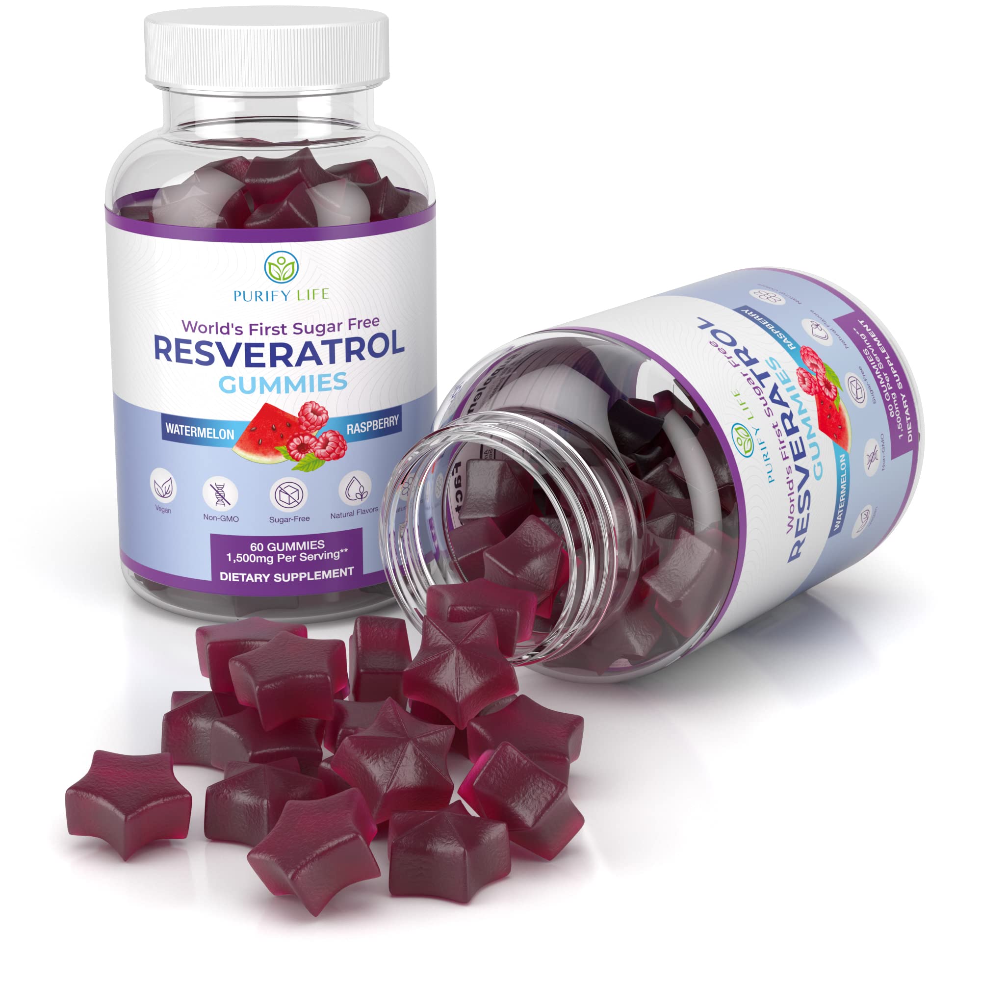 Purify Life Resveratrol Gummies packaging with community donation note