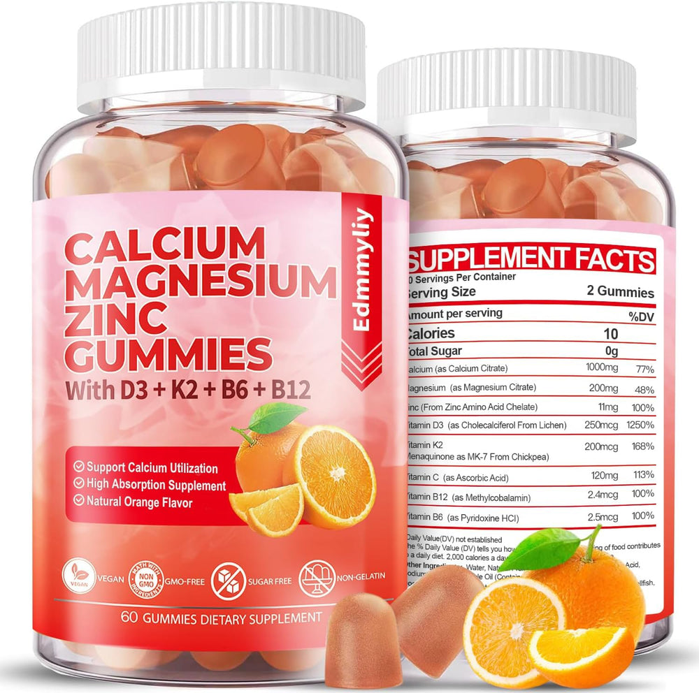 Bottle front view of Sugar Free Calcium Magnesium Zinc Gummies 120 count