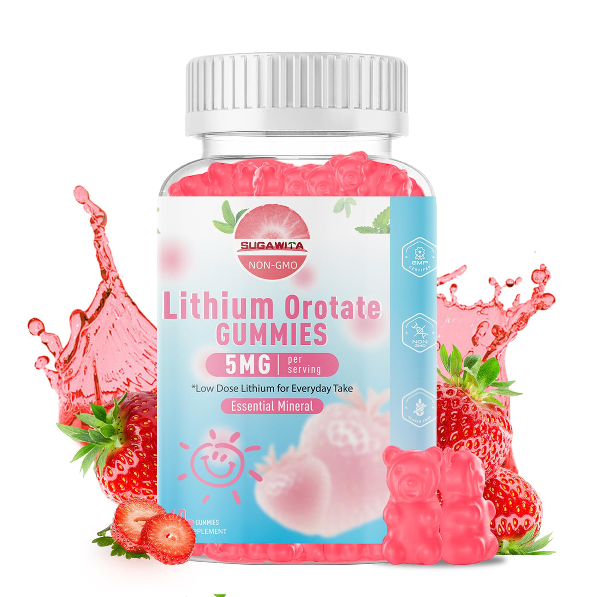 Front product image: SUGAWITA Lithium Orotate 5mg Gummies bottle