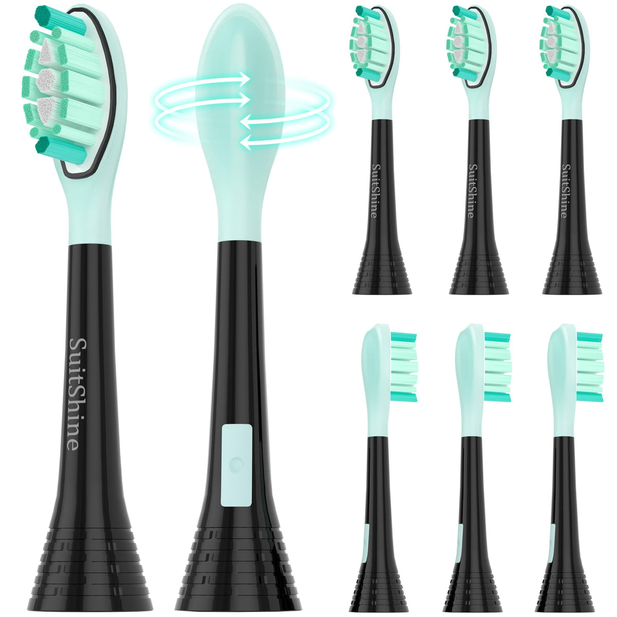 SuitShine 8-pack black Philips Sonicare replacement brush heads hero image