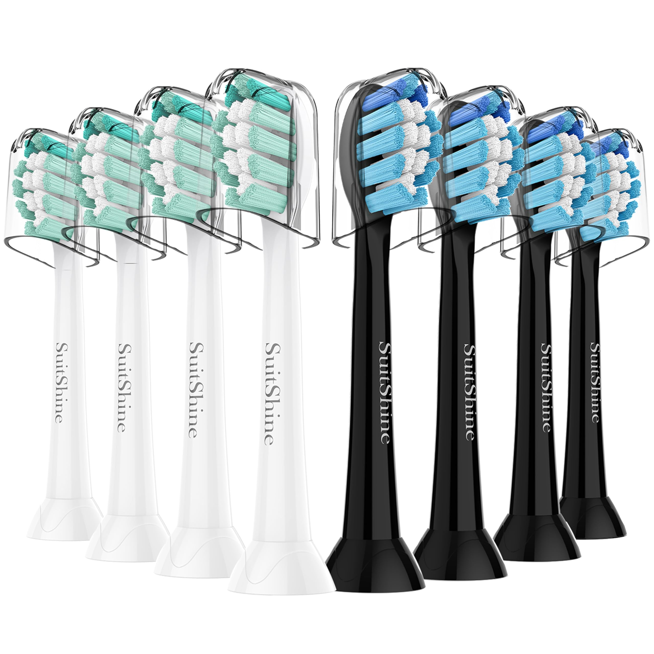 SuitShine replacement toothbrush heads for Philips Sonicare 8-pack - black and white