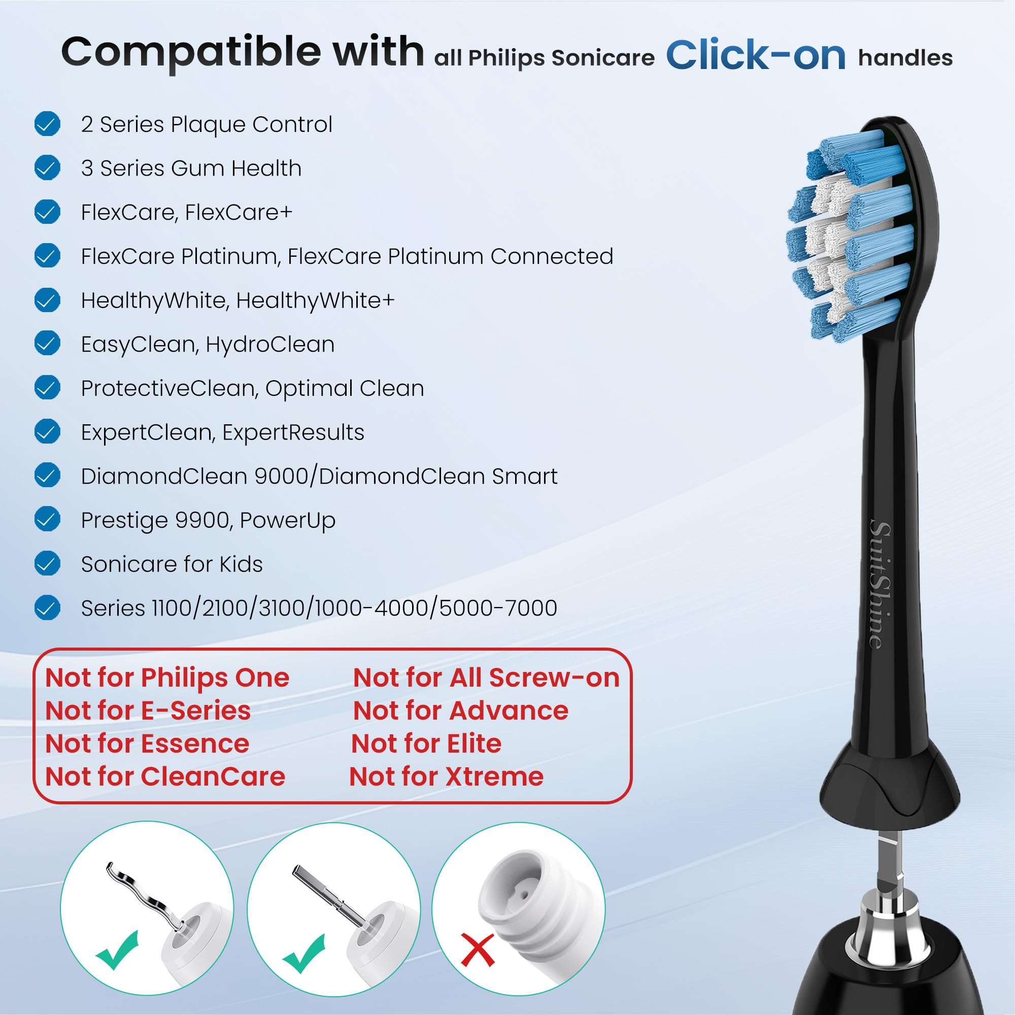 SuitShine black 8-pack replacement heads for Philips Sonicare – image 2