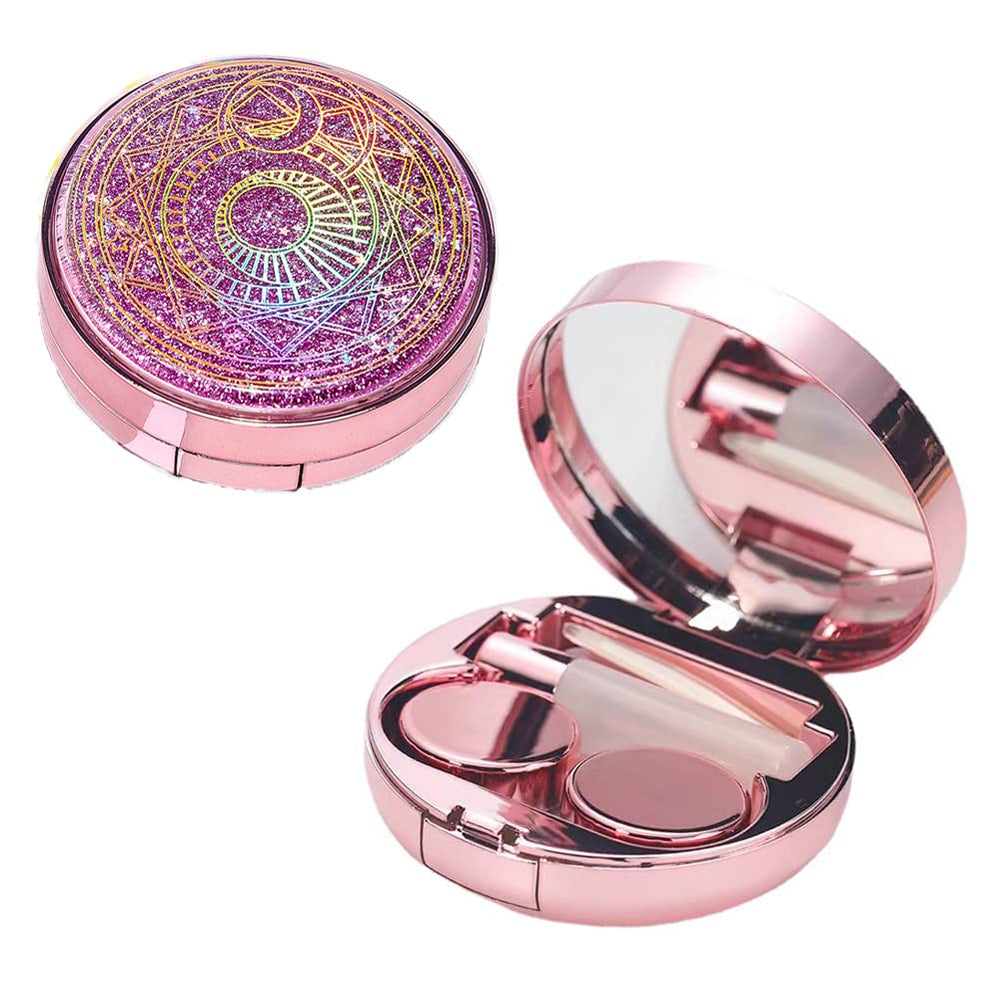 SUKPSY 5-in-1 glitter quicksand contact lens case in pink with built-in mirror