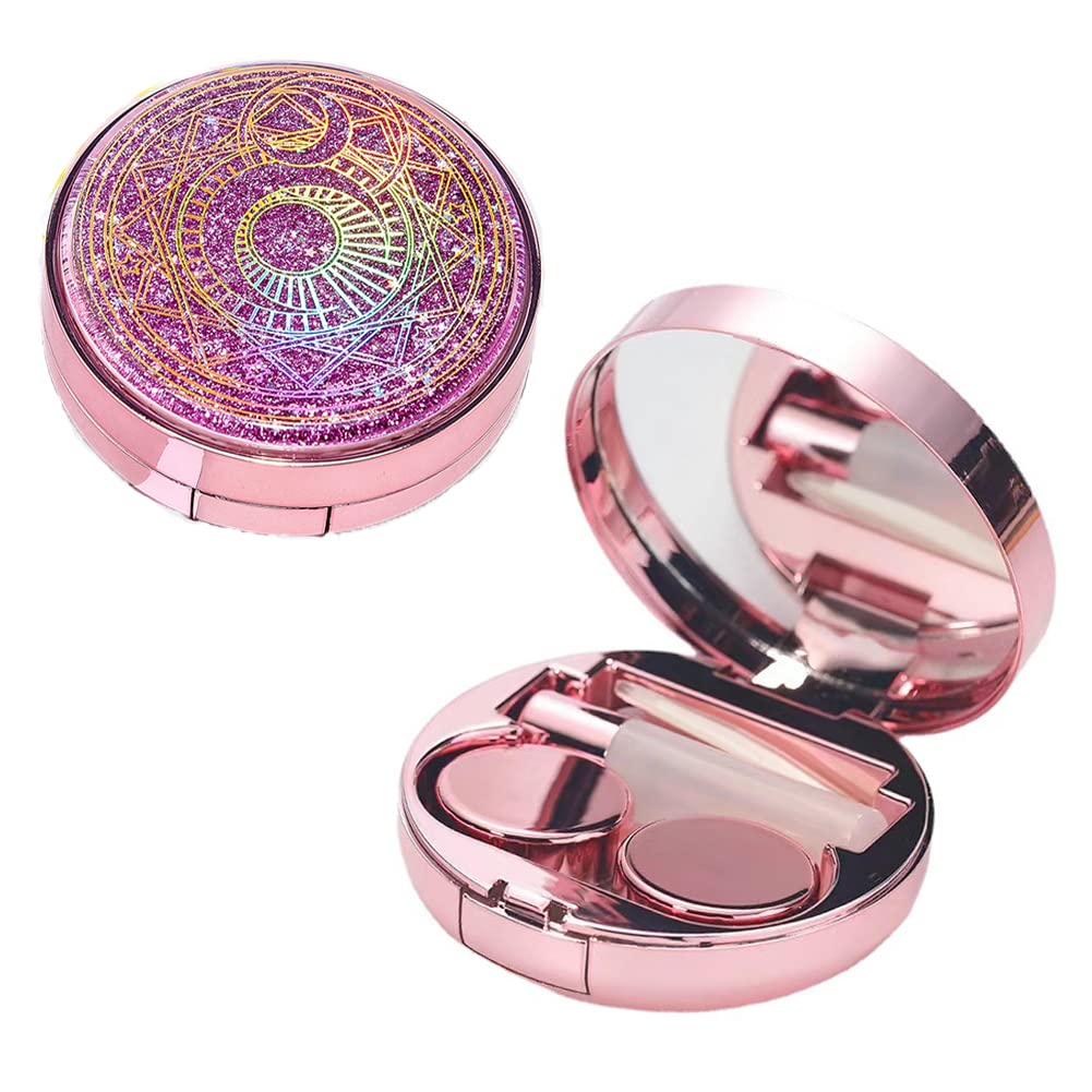 SUKPSY 5-in-1 glitter quicksand contact lens case in pink with built-in mirror