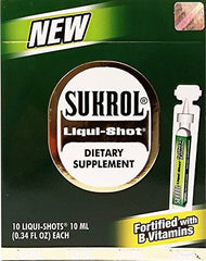 Sukrol Liquid Shot Dietary Supplement bottle, 10-unit pack, fast-absorbing liquid with B-complex neurotropics