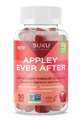 Bottle of SUKU Appley Ever After Gummies on white background