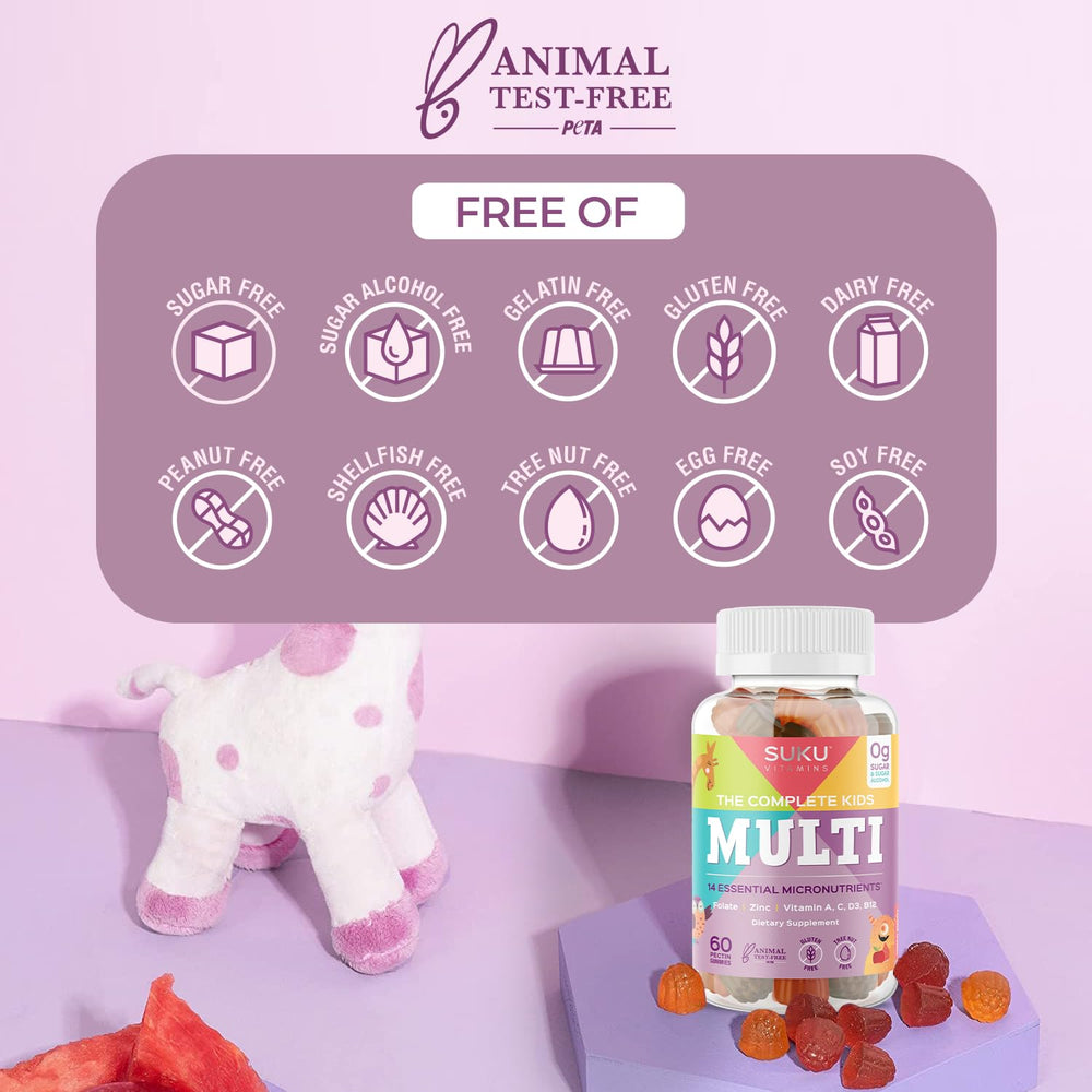 Child-friendly SUKU gummies packaging with product display