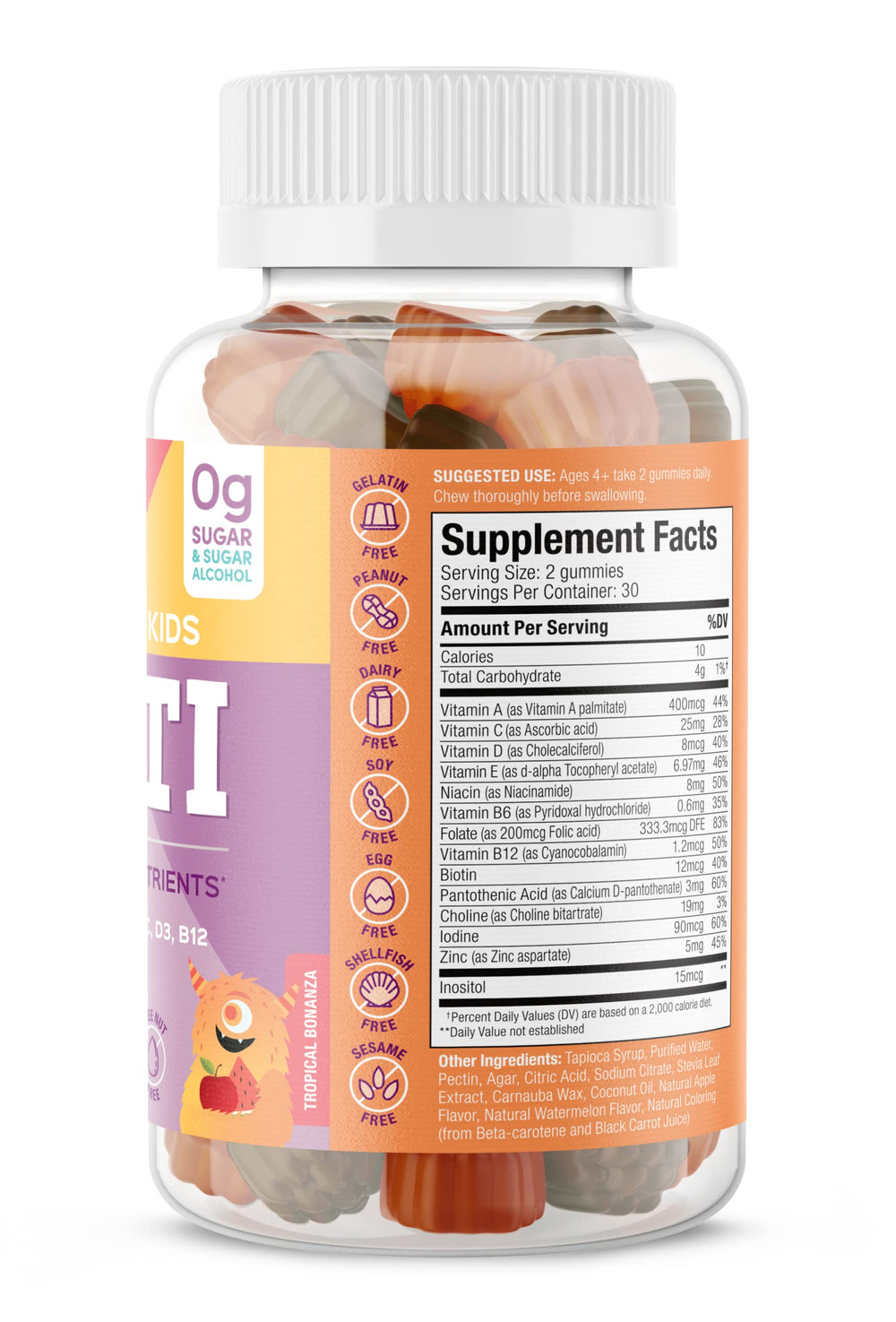 Front view of SUKU Tropical Bonanza gummies bottle close-up