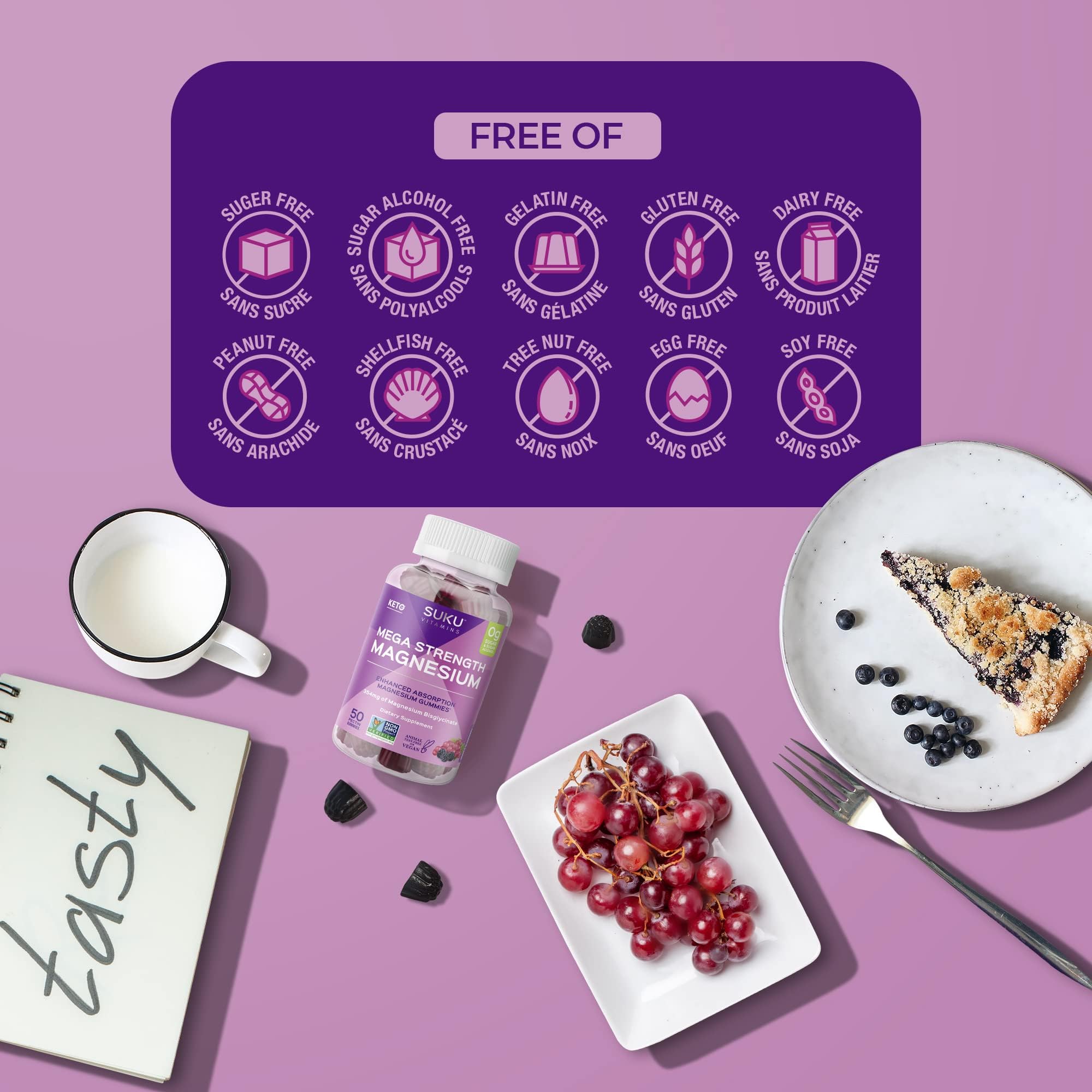 Packaging showing 50-count box of SUKU Magnesium Gummies