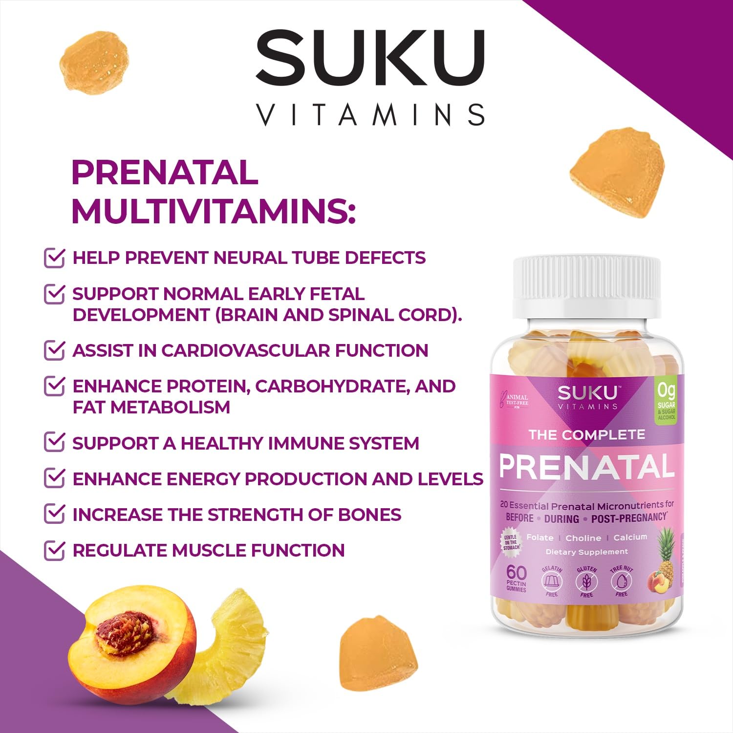 Sugar-free label close-up on SUKU Prenatal Gummies