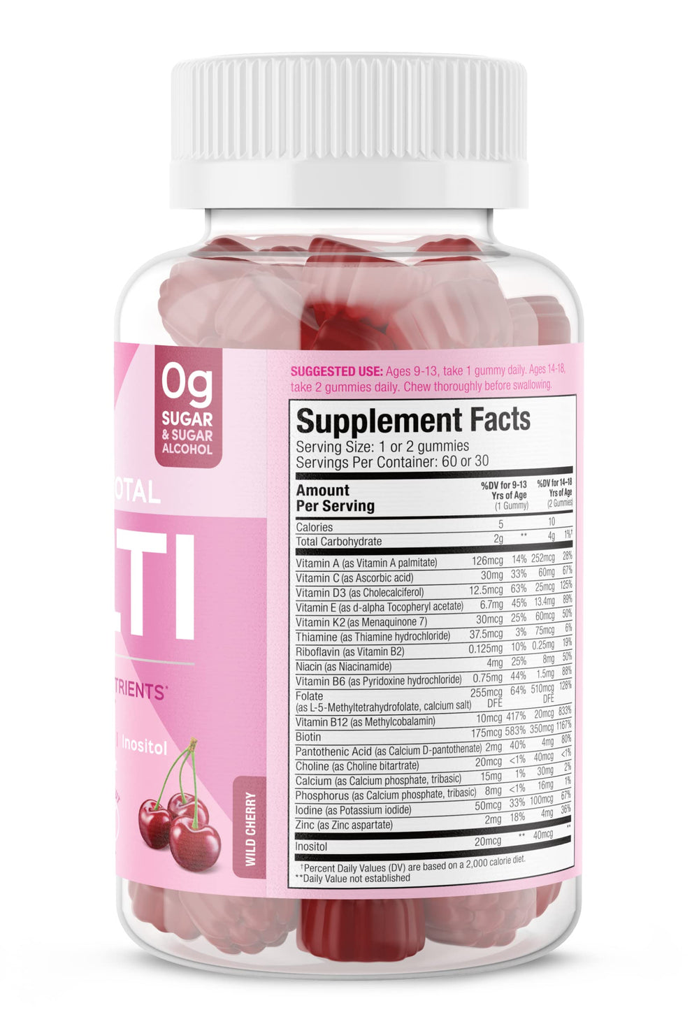 Close-up of the nutrition facts label on SUKU gummies