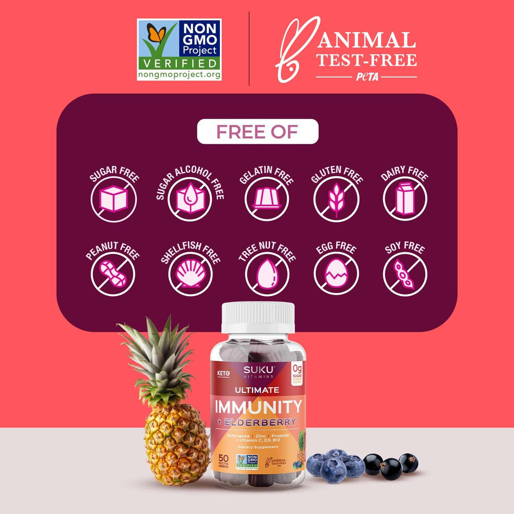 50-count bottle of SUKU Ultimate Immunity Gummies ready for daily use