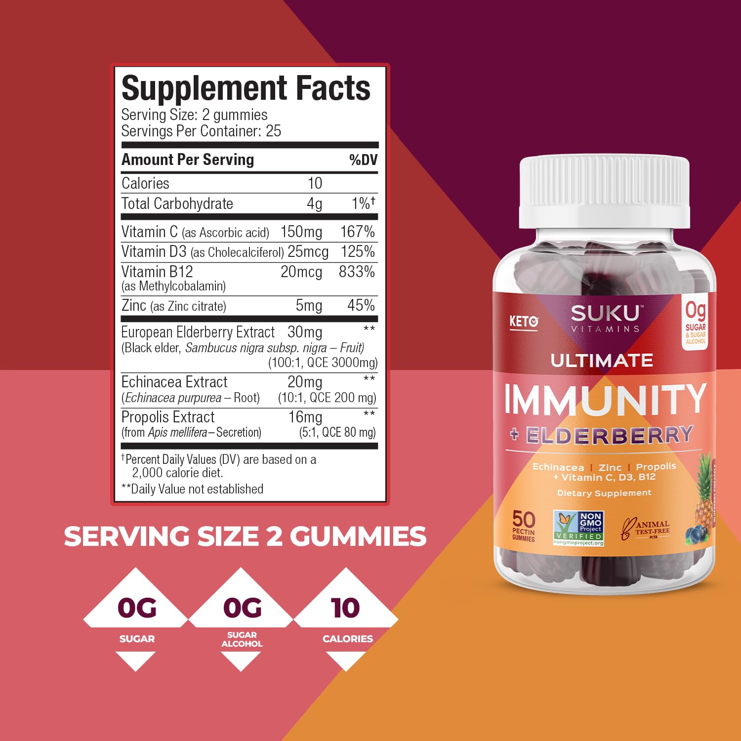 Pomegranate lime flavored SUKU Ultimate Immunity Gummies
