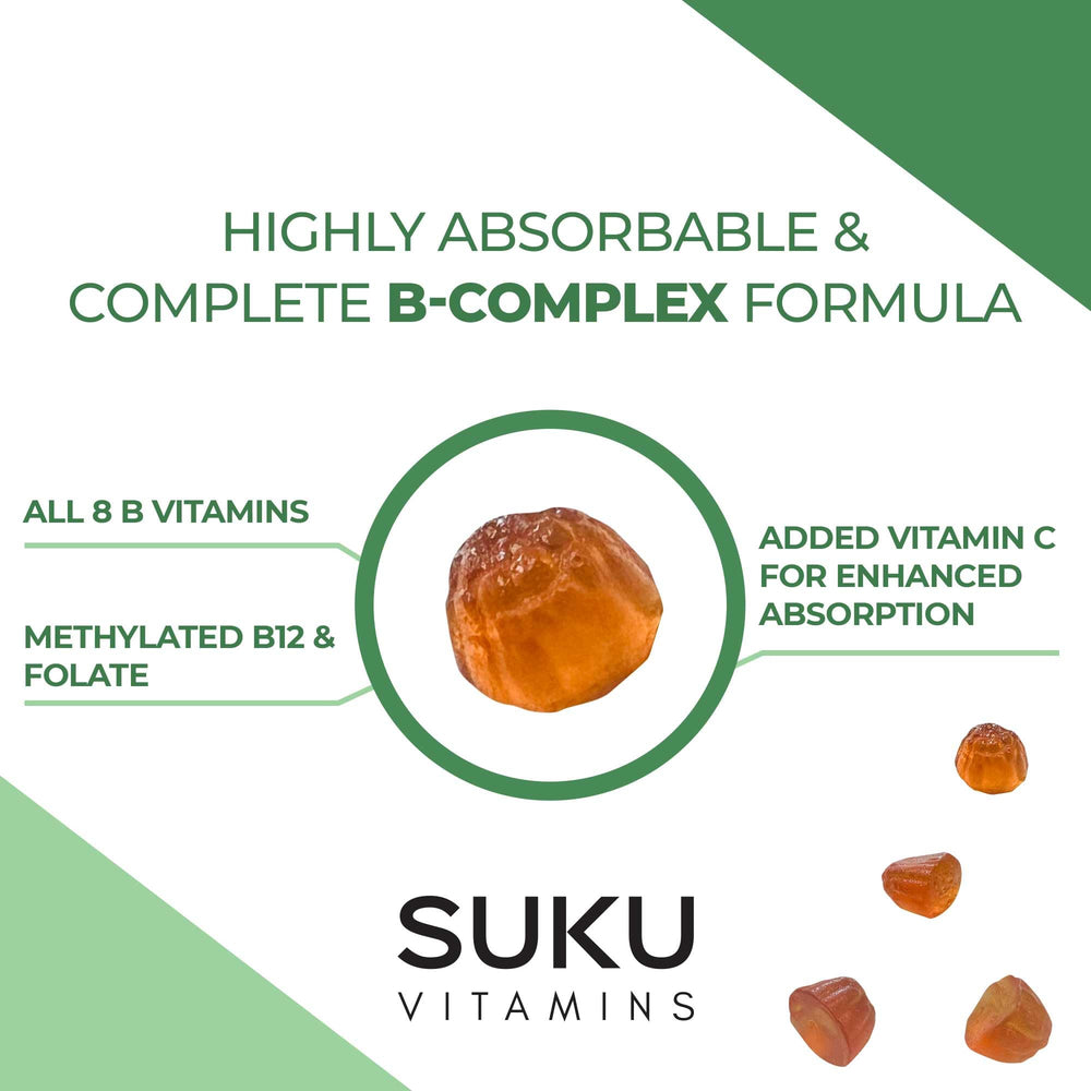 Gummies showcasing Vitamin C mention on SUKU Vitamin B Complex line