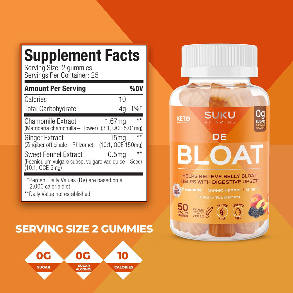 Lifestyle image of Debloat bottle on a kitchen counter