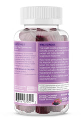 Close-up graphic showing 177 mg magnesium bisglycinate per gummy