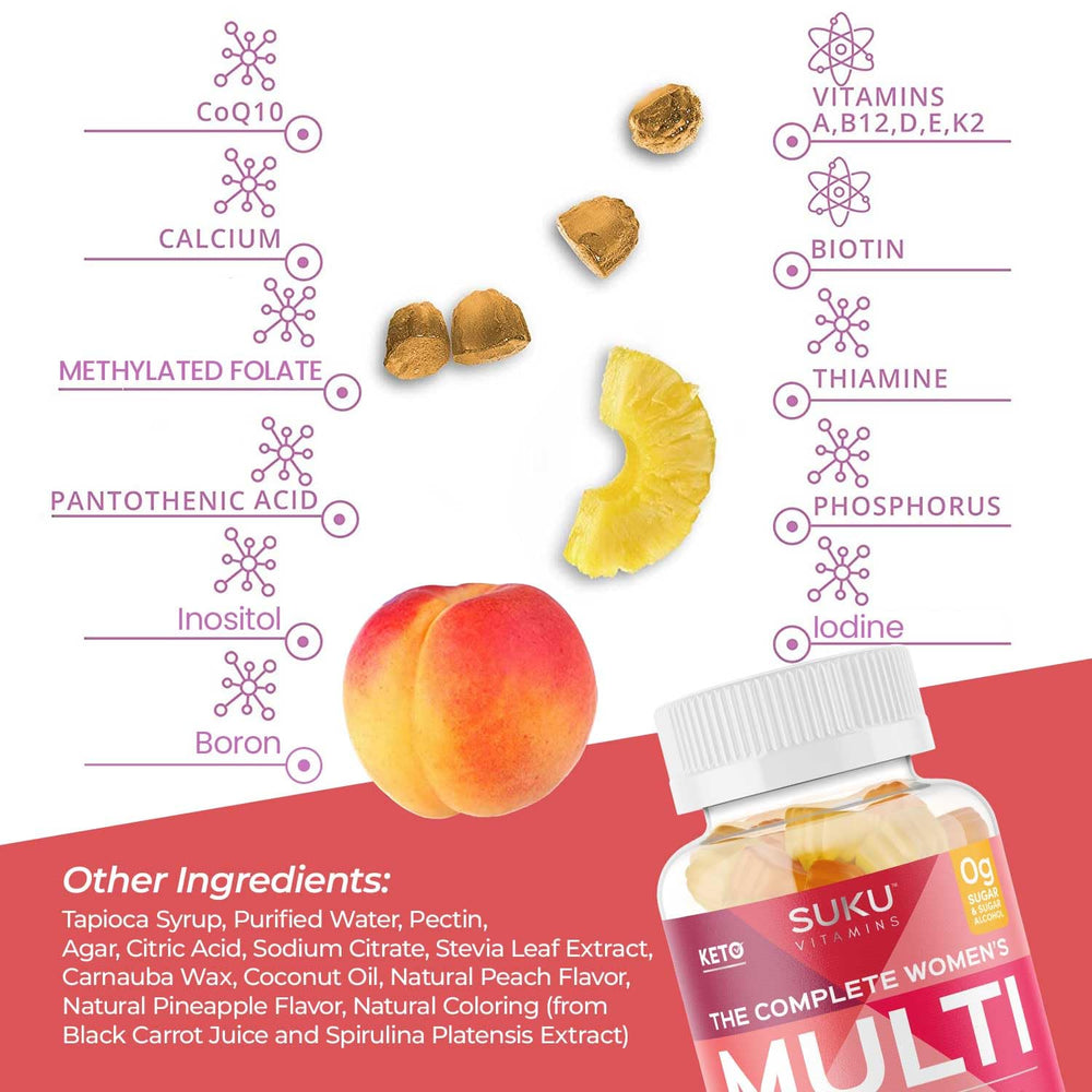 Naturally flavored pineapple-peach gummies for women