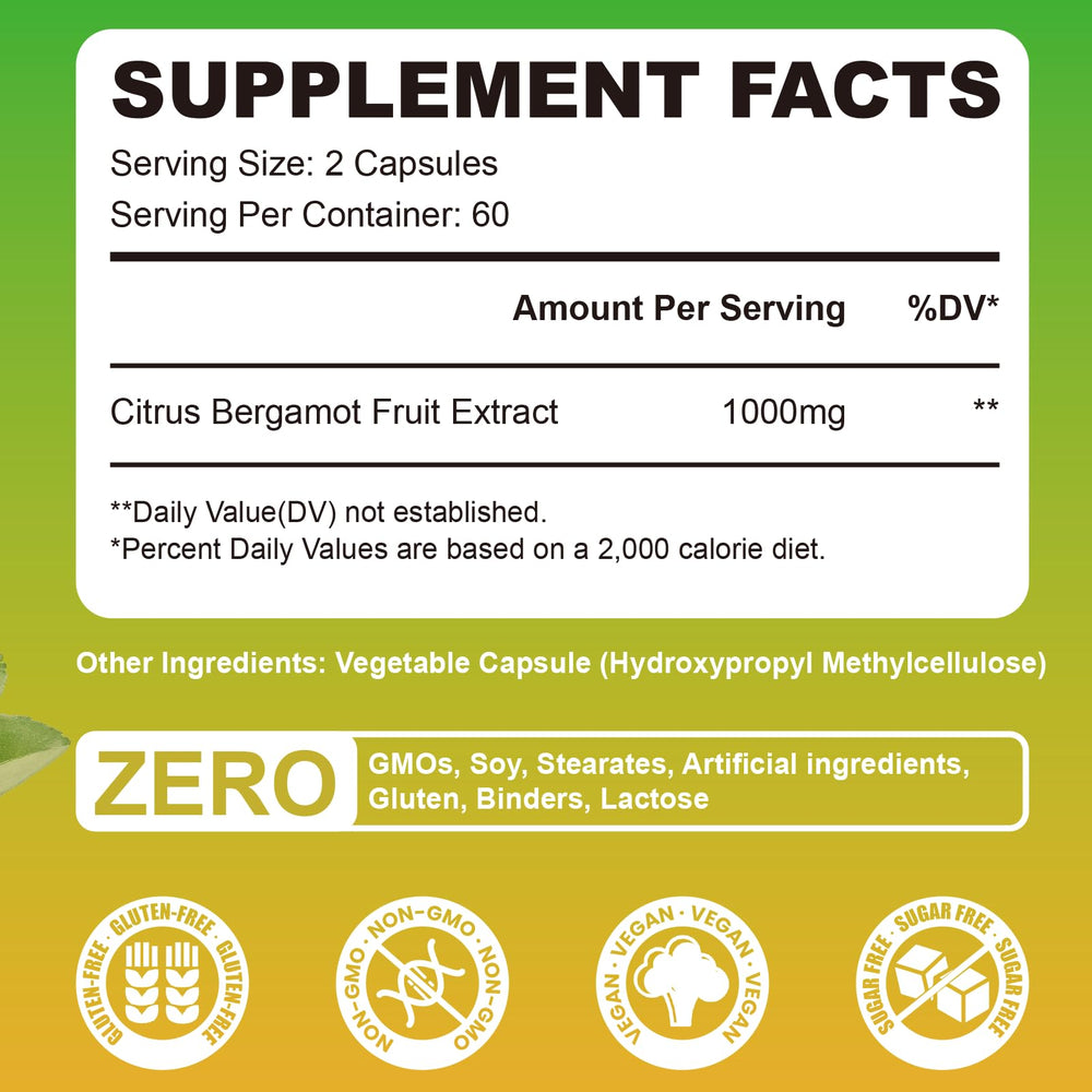 Close-up of Citrus Bergamot 1000mg bottle label