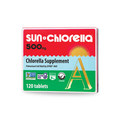 Front view of Sun Chlorella 500mg bottle