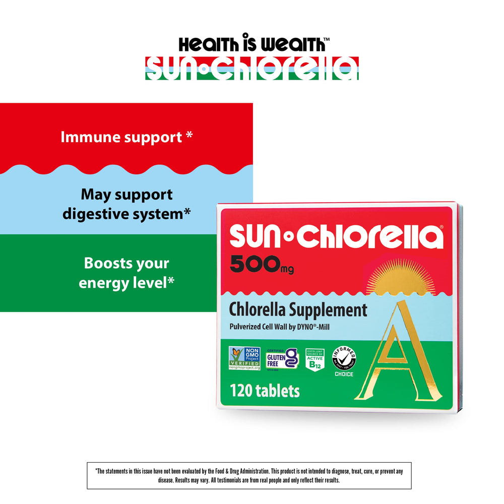 Close-up of Sun Chlorella 500mg tablets