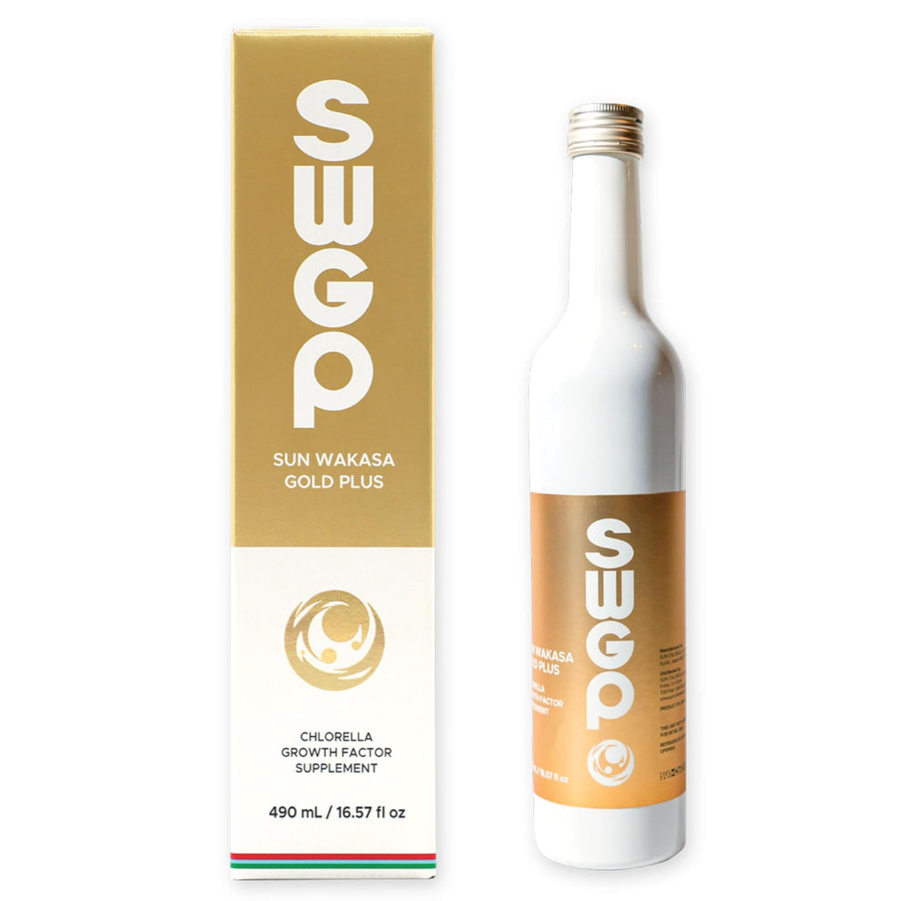 Sun Chlorella Sun Wakasa Gold Plus bottle - front view