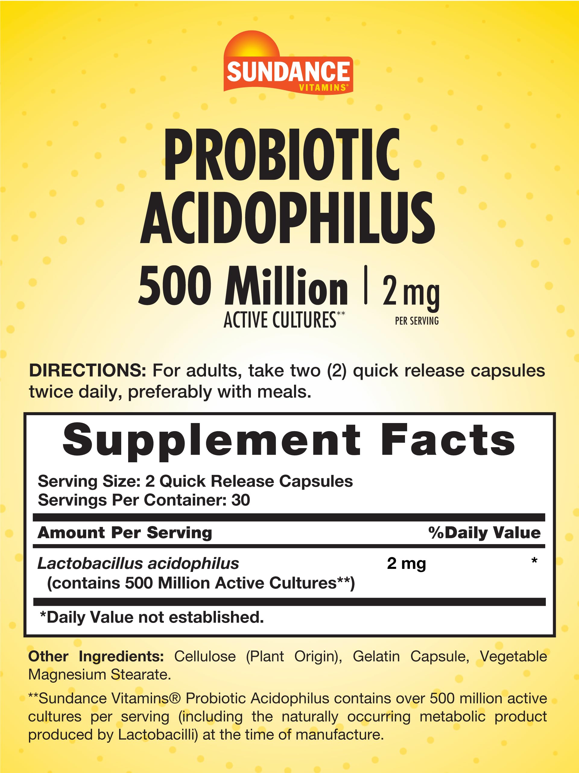 Close-up of Sundance Acidophilus Probiotic bottle