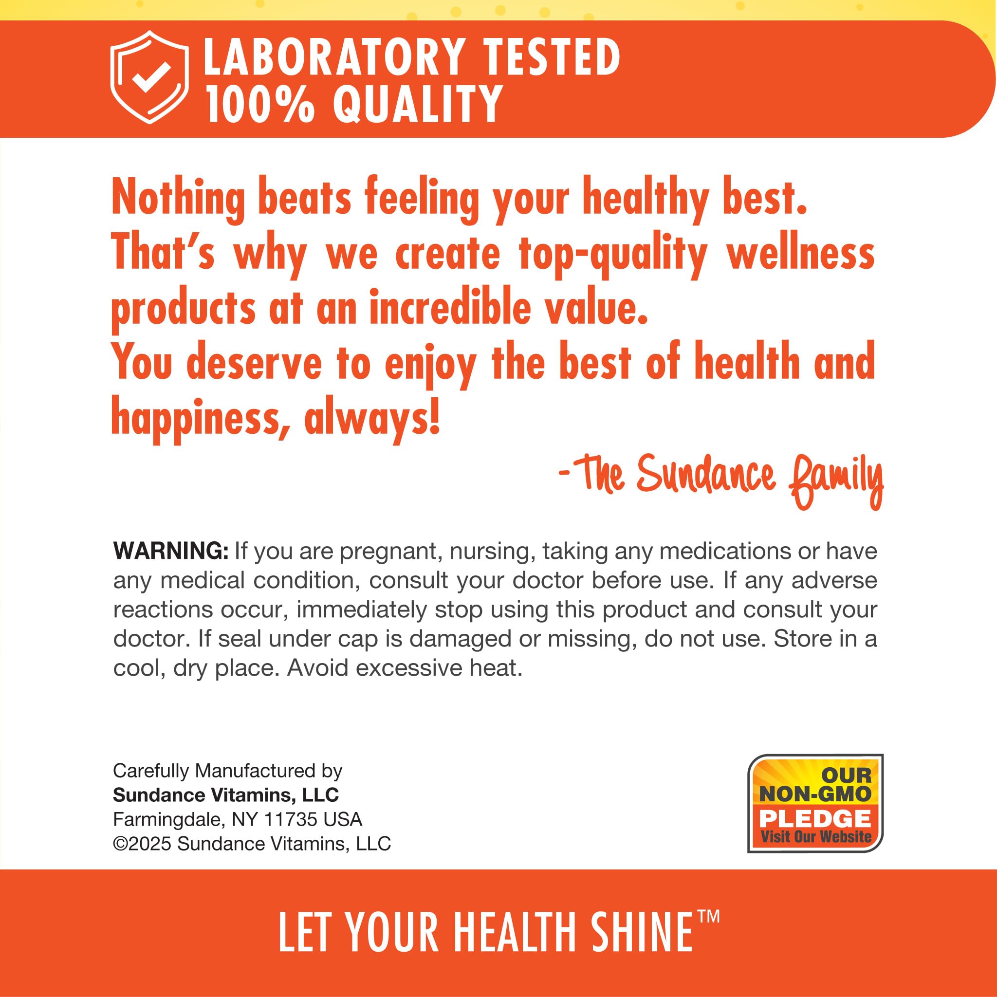 Gluten-free, dairy-free, soy-free allergen information on bottle