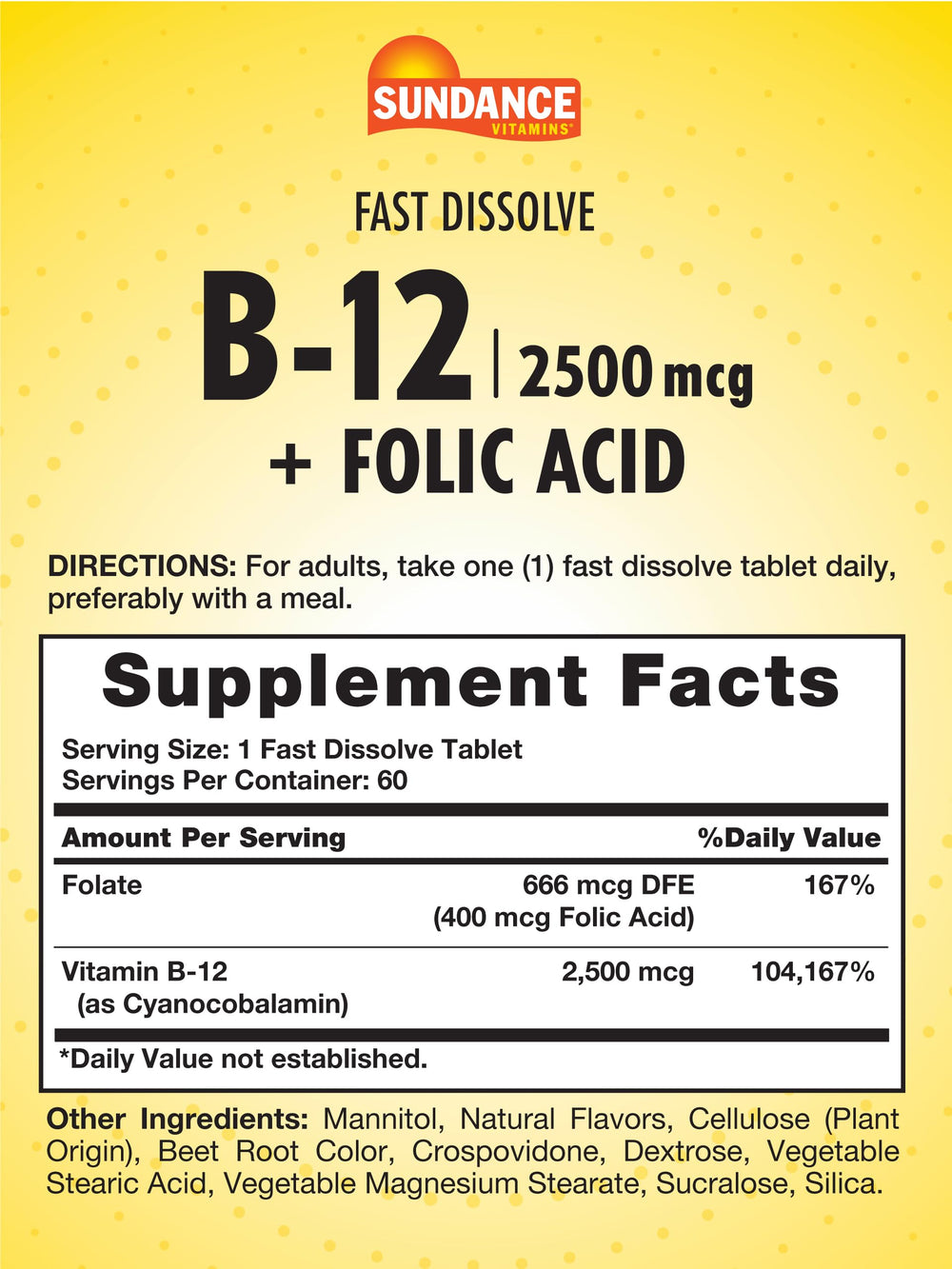 Close-up of natural berry-flavored fast-dissolve vitamin B-12 tablets