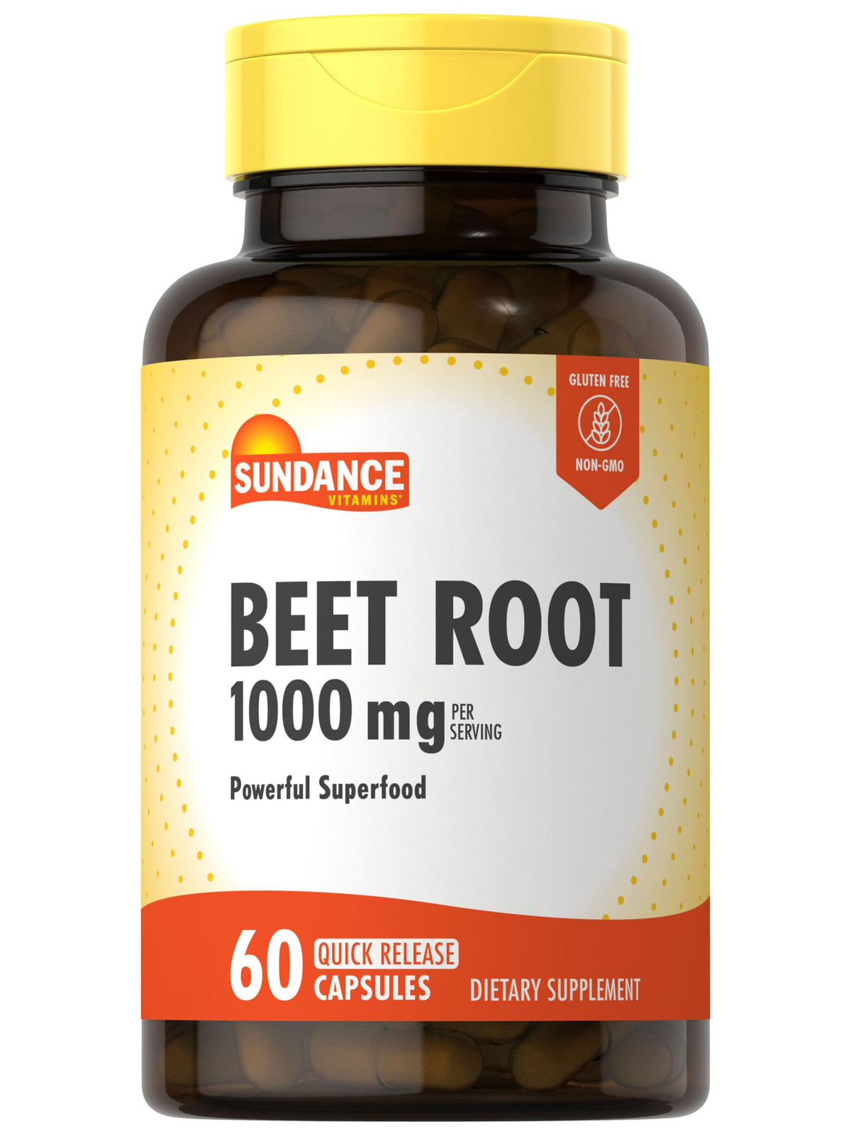Sundance Beet Root Capsules bottle label with 1000 mg per serving