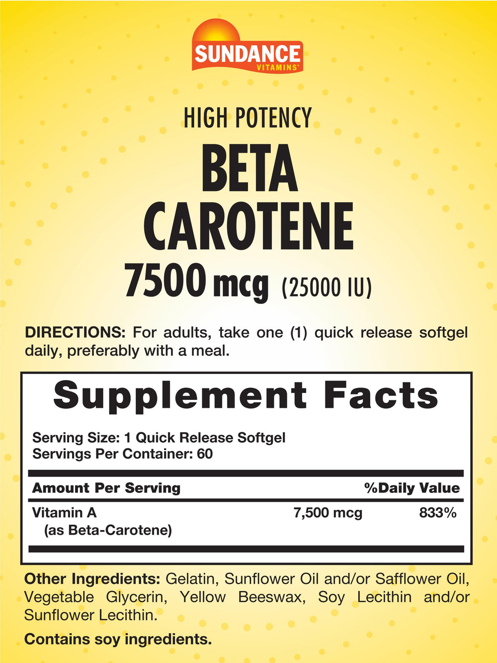 Sundance Beta Carotene 7500mcg bottle with 60 softgels