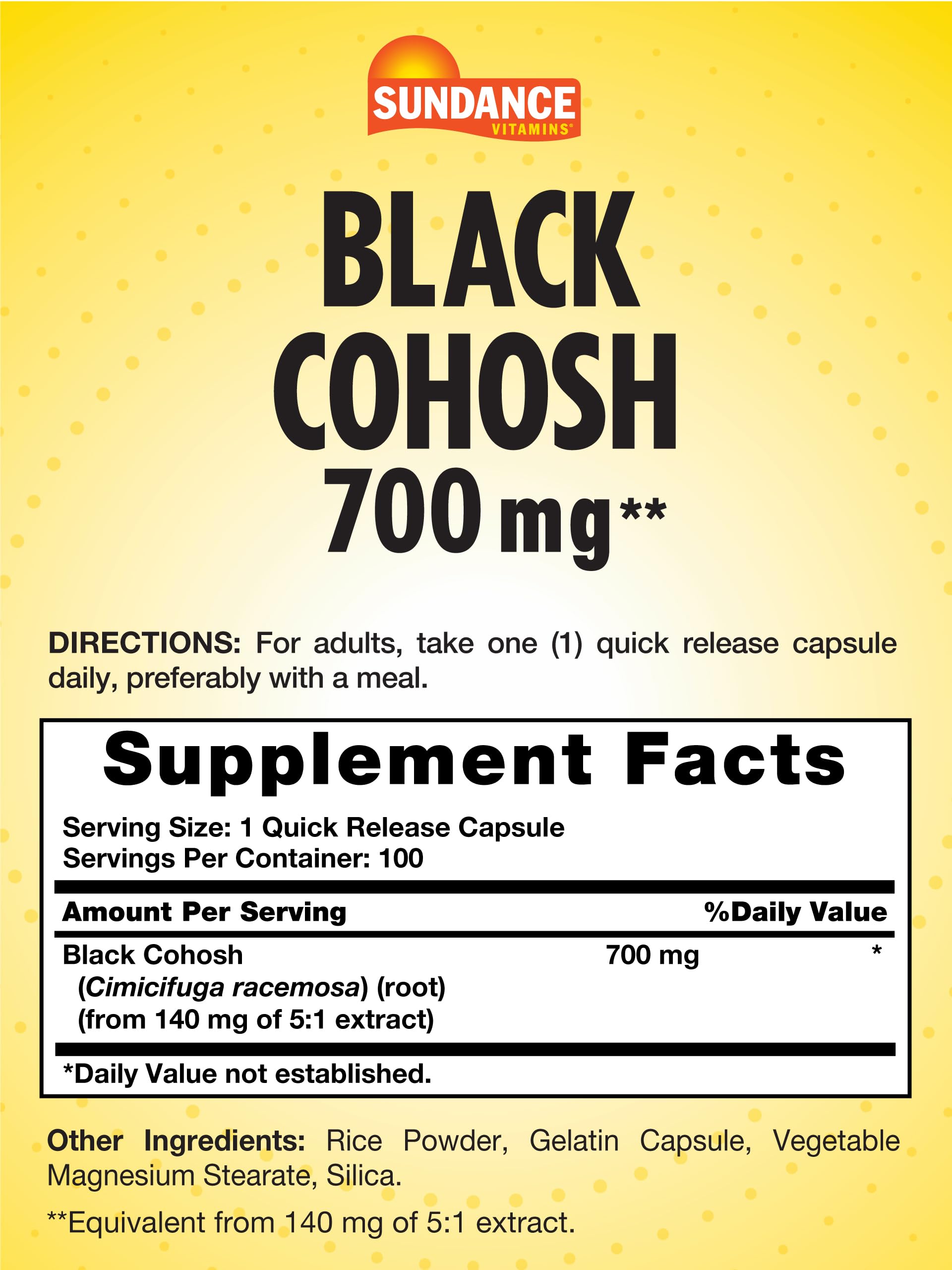 Packaging for Sundance Black Cohosh 700mg supplement