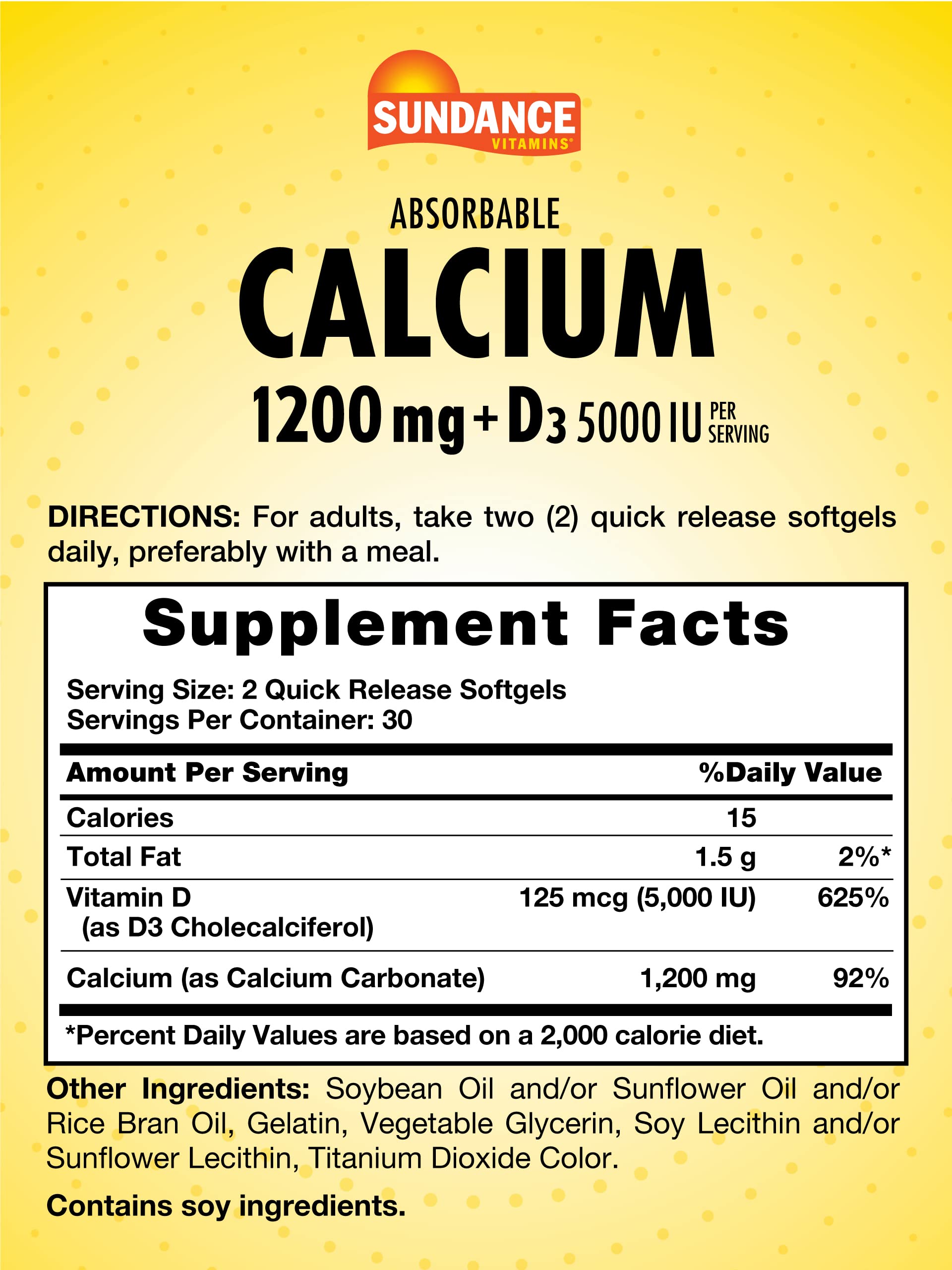 Close-up of Sundance Calcium D3 softgels bottle and label