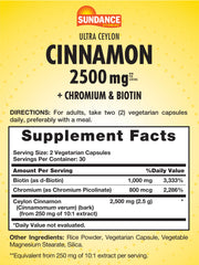 Ingredient panel showing cinnamon, chromium, and biotin